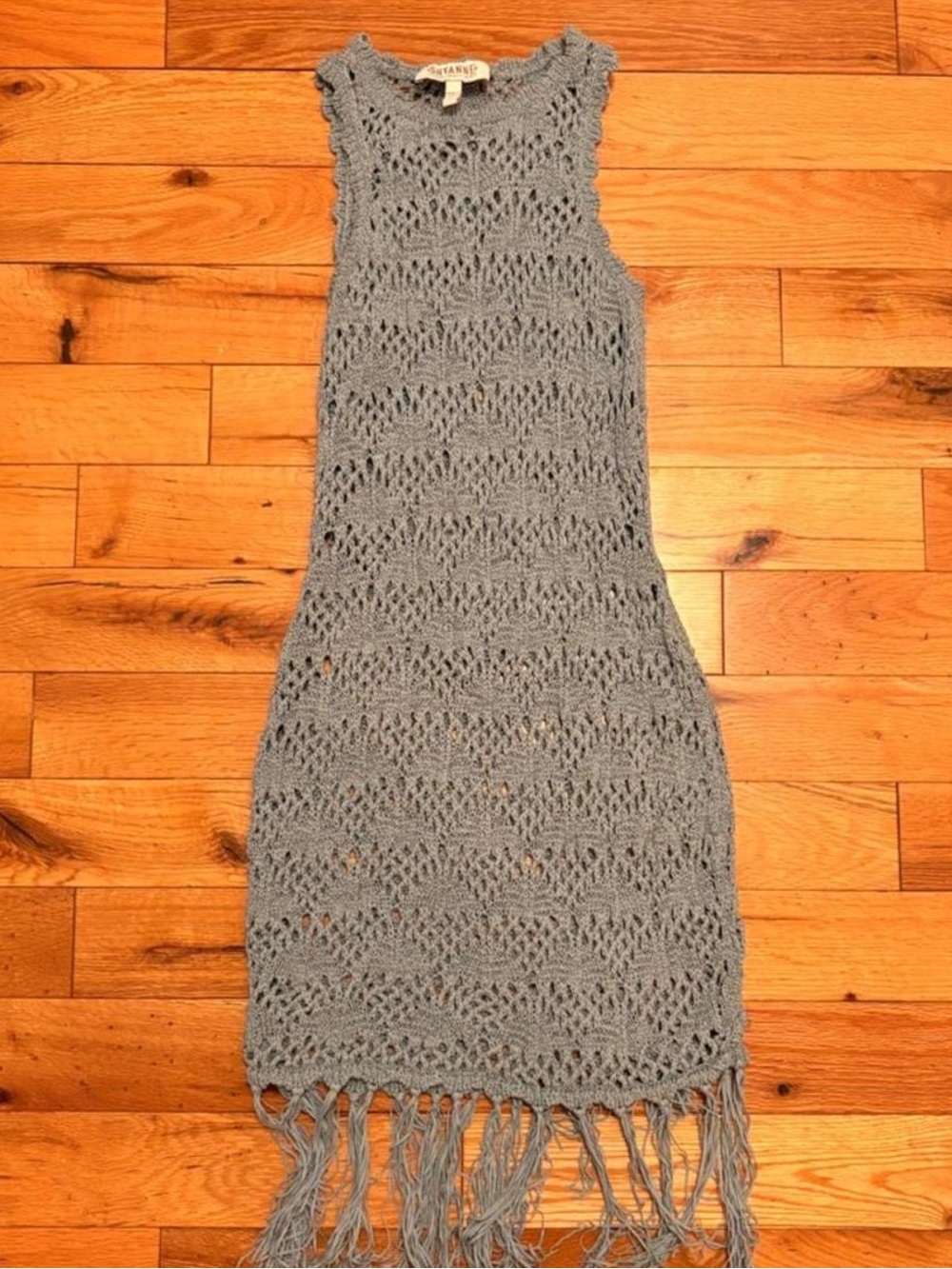 Shyanne Light Blue Crochet Fringe Sleeveless Dress